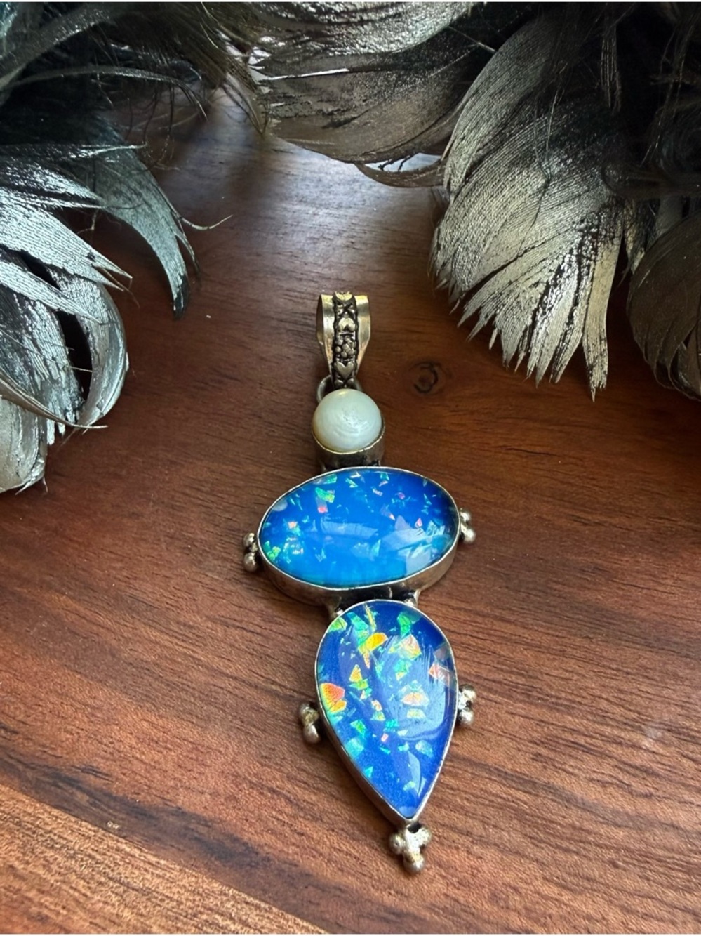 Australian Opal 925 Sterling Silver Doublet Gemstone Artisan Handcrafted Pendant